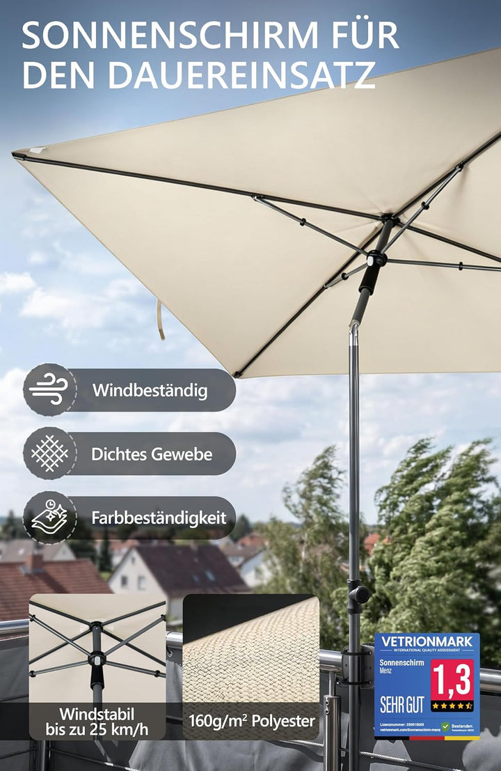 4smile Sonnenschirm Balkon SunnyShade Plus, mit Sonnenschirm Schutzhülle - Sonnnenschutz Balkon SET,