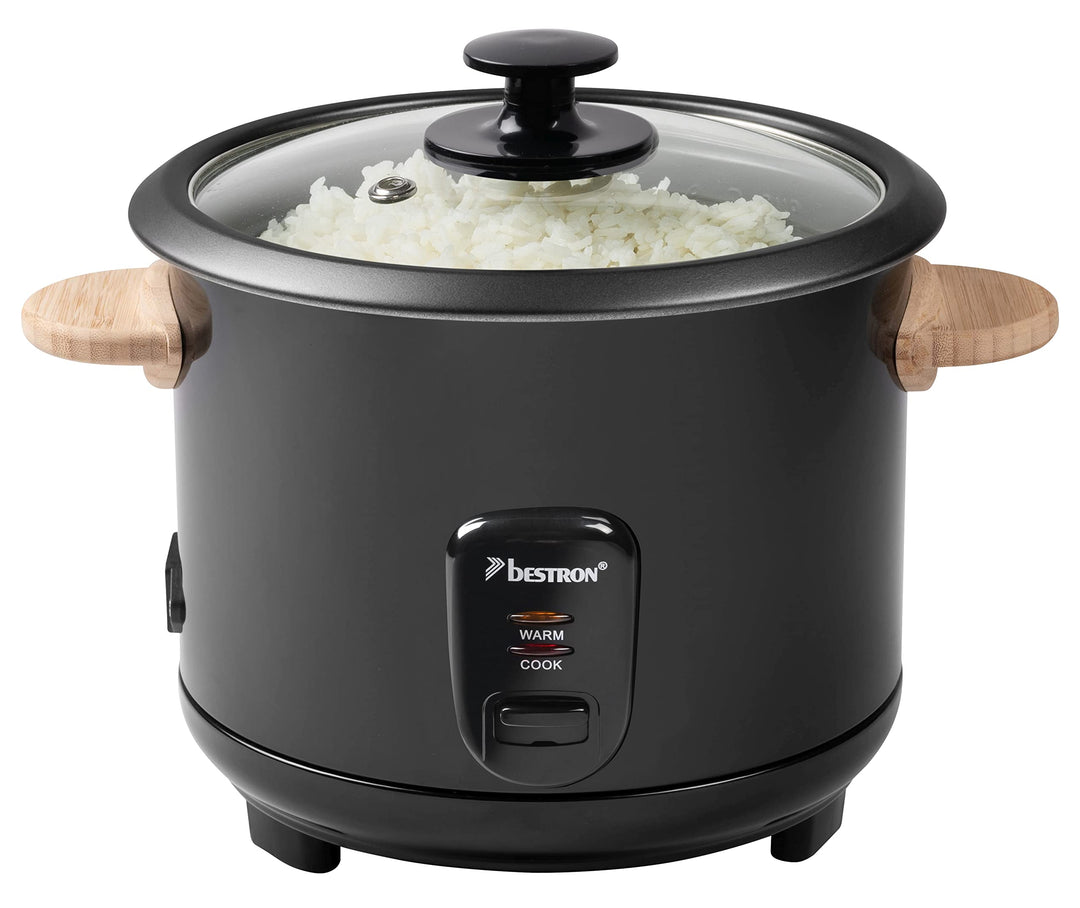 Bestron Reiskocher mit Holzgriffen, für 8-10 Personen, inkl. Messbecher & Reislöffel, mit Warmhaltef