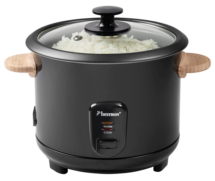 Bestron Reiskocher mit Holzgriffen, für 8-10 Personen, inkl. Messbecher & Reislöffel, mit Warmhaltef