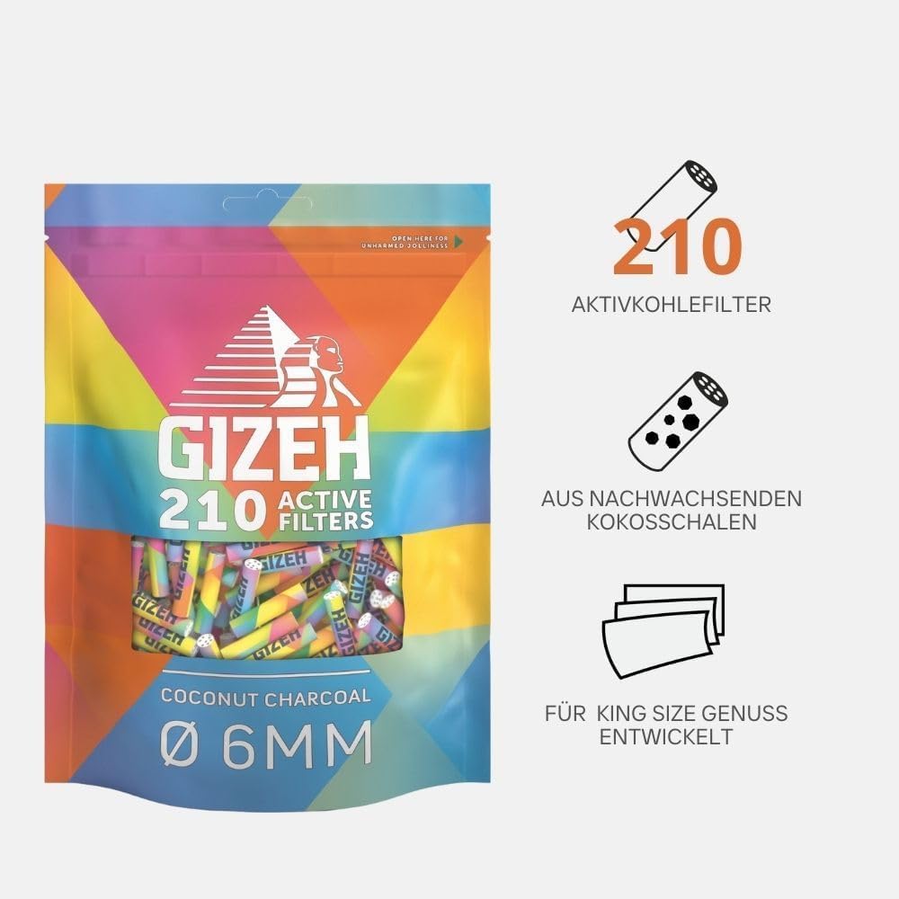 Gizeh Active Filter RAINBOW 6mm - mit Kokoskohle - 210 Stk in der Tüte