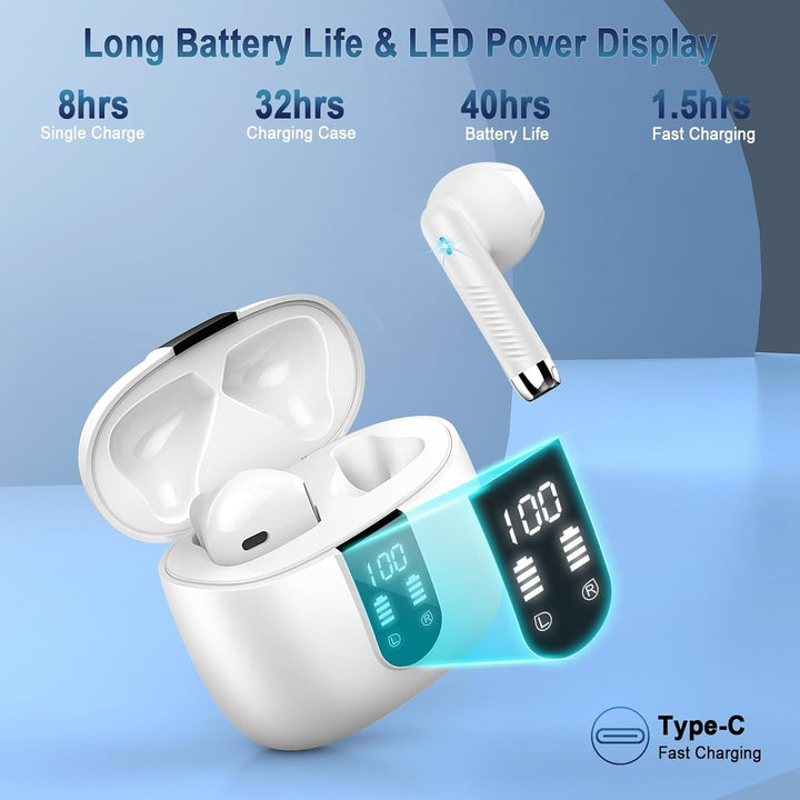 Bluetooth 5.3 Kopfhörer, In Ear Kopfhörer Kabellos mit 4 Mic, 48H Tiefer Bass Spielzeit Wireless Ear