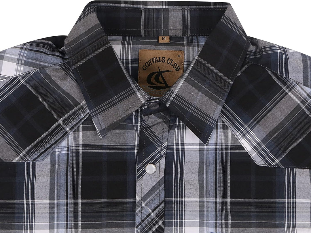Coevals Club Herren Lässige Druckknöpfen Unifarben Kariertes Anzug Regular Fit Kurzarm Bügelleichtes