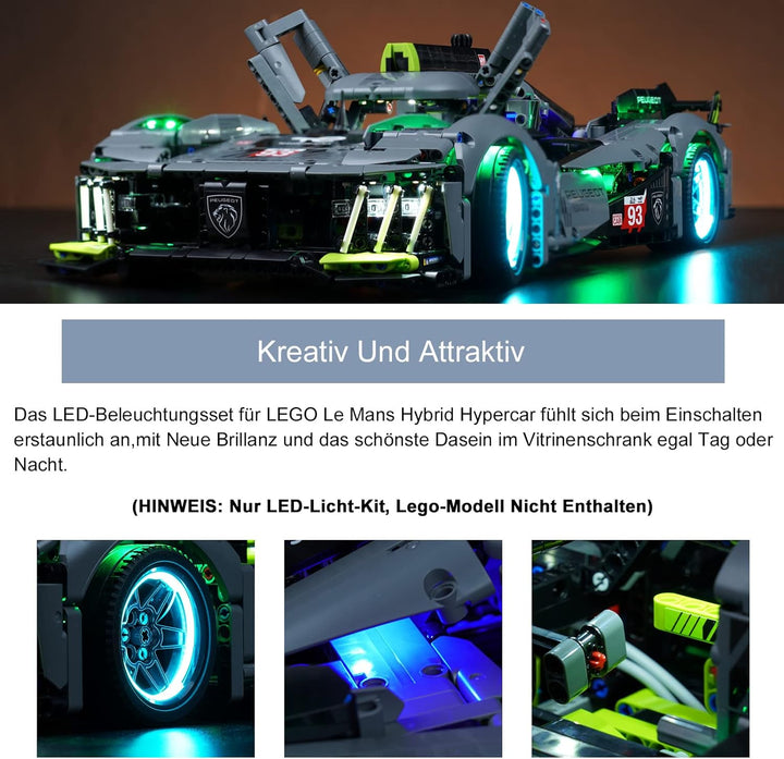 Fernbedienung Licht-Kit für Lego Technic Peugeot 9X8 24H Le Mans Hybrid Hypercar 42156 Rennwagen-Bau