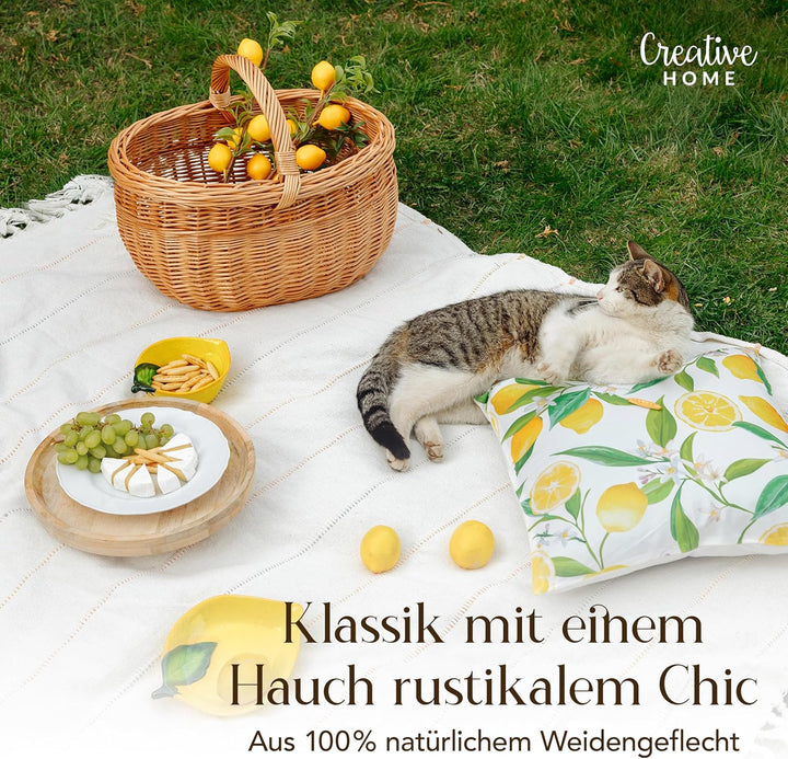 Creative Home Grosser Picknickkorb Weidenkorb mit Henkel | Einkaufskorb | 44 x 33 x 36 cm | Gross un