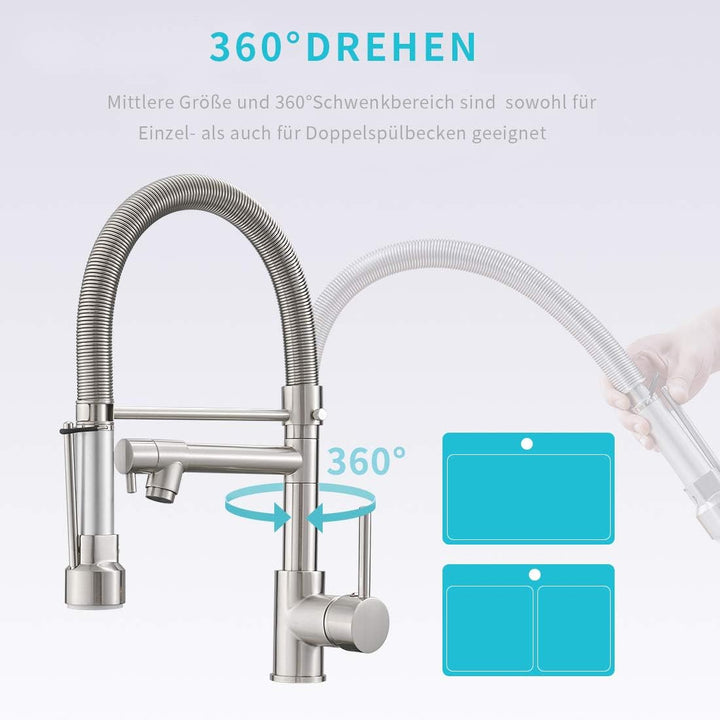 AIMADI Wasserhahn Küche Mischbatterien Pull Down Küchenarmatur mit Brause Spiralfederarmatur Küchens