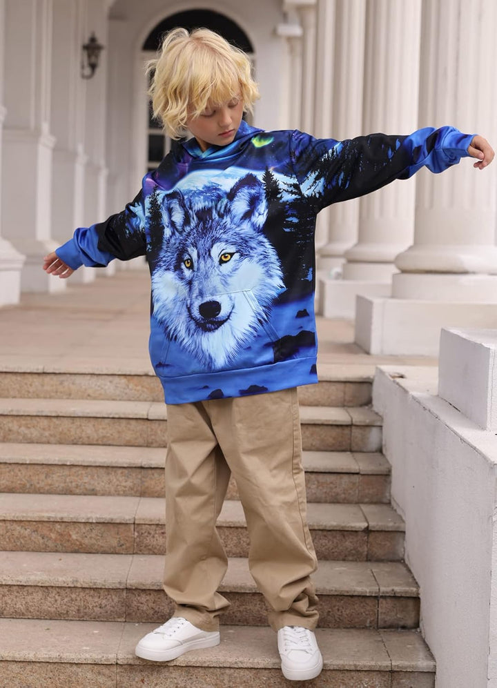 Fanient Pullover Jungen Mädchen 3D Print Fleece Hoodie Kinder Hooded Sweatshirt with Kangaroo Pocket