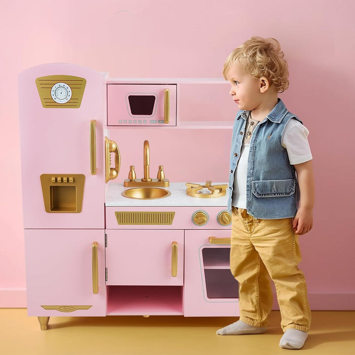 Hölzerne Kinderküche, Kinderspielküche mit Spüle Herd Backofen, Holzküche Spielzeugküche, Spielküche