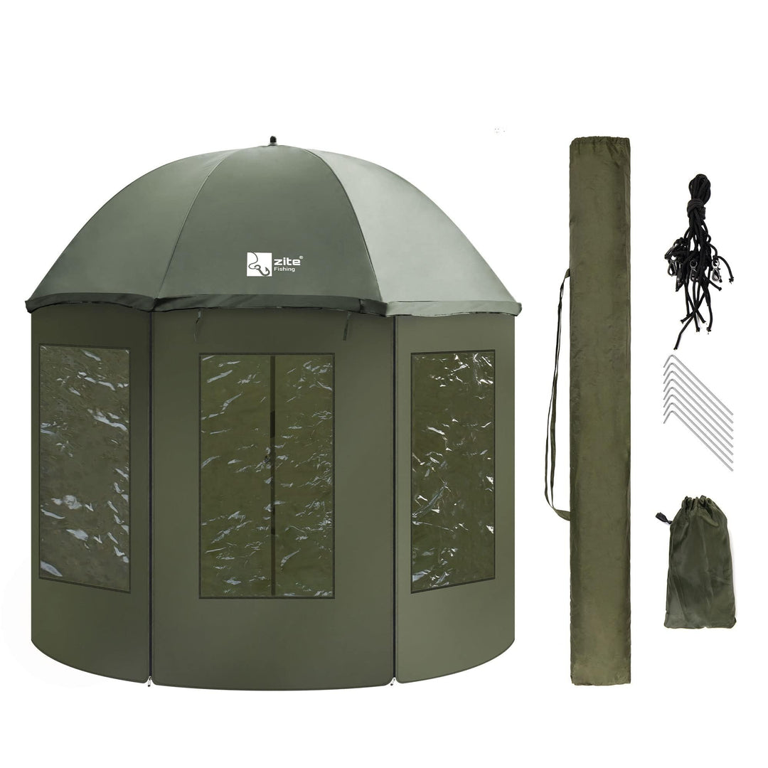 Zite Fishing Schirmzelt Geschlossen 250cm – Angelschirm Zelt Wasserabweisend Beschichtet – Karpfen A