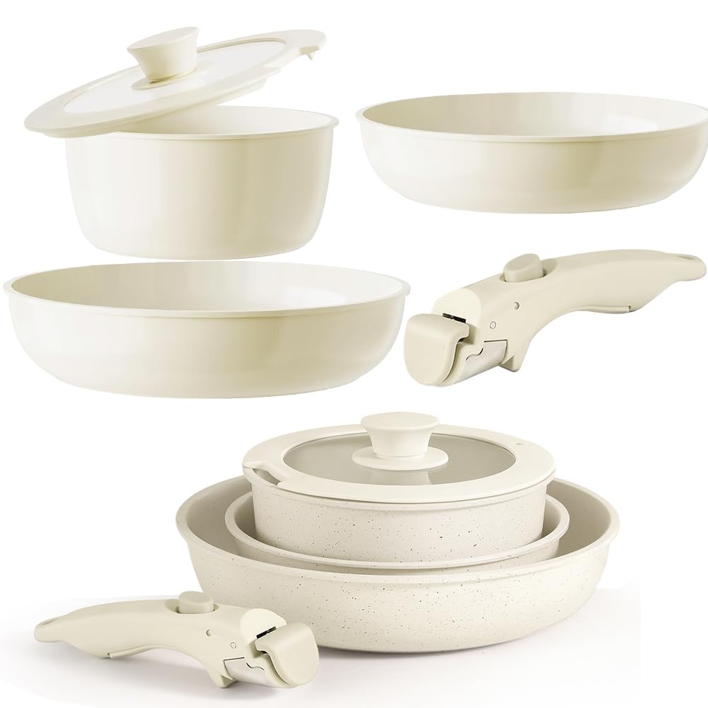 Keramik Pfannenset mit Abnehmbaren Griff, Topfset Pfannenset, Keramiks Kochen Set 5-Teilig, Antihaft