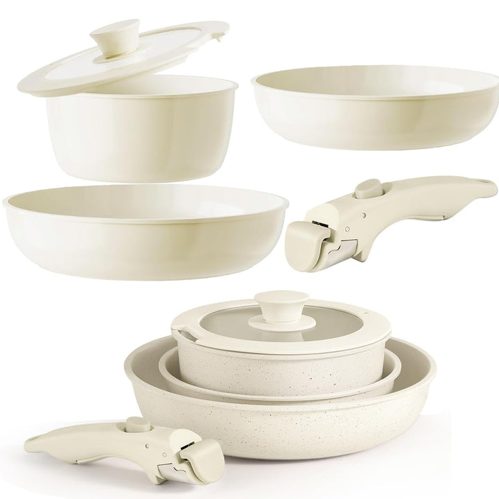 Keramik Pfannenset mit Abnehmbaren Griff, Topfset Pfannenset, Keramiks Kochen Set 5-Teilig, Antihaft