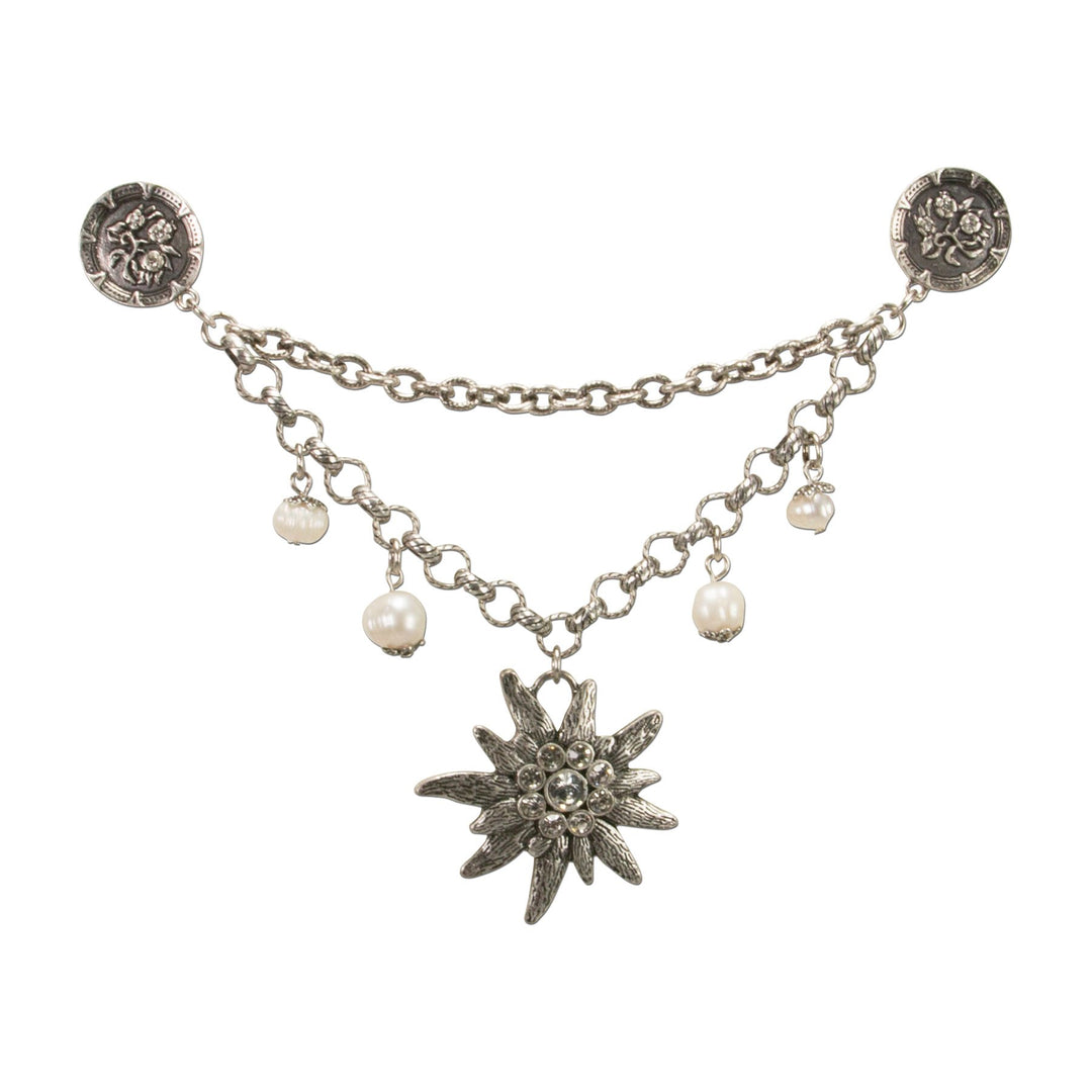 Alpenflüstern Damen Pin-Charivari Strass-Edelweiss altsilber-farben DCH03100095