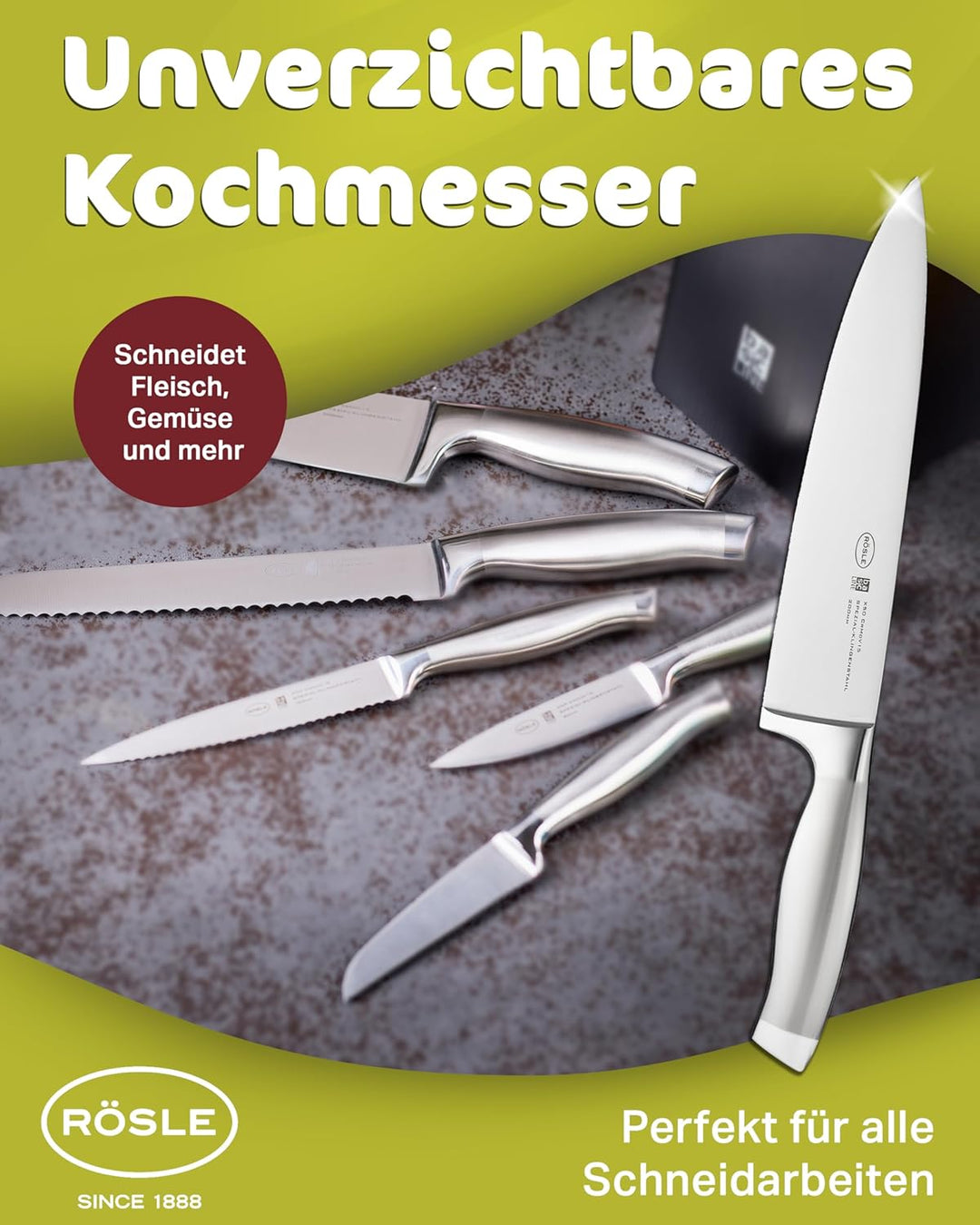 RÖSLE Kochmesser Basic Line - 20 cm hochwertiges Küchenmesser für Fleisch, Fisch, Geflügel und Gemüs