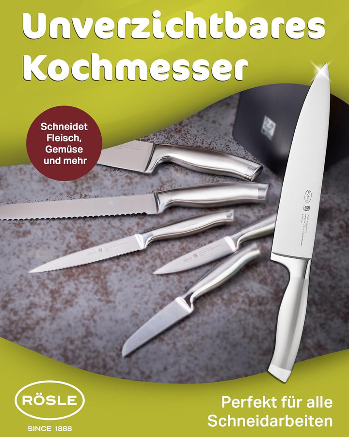 RÖSLE Kochmesser Basic Line - 20 cm hochwertiges Küchenmesser für Fleisch, Fisch, Geflügel und Gemüs