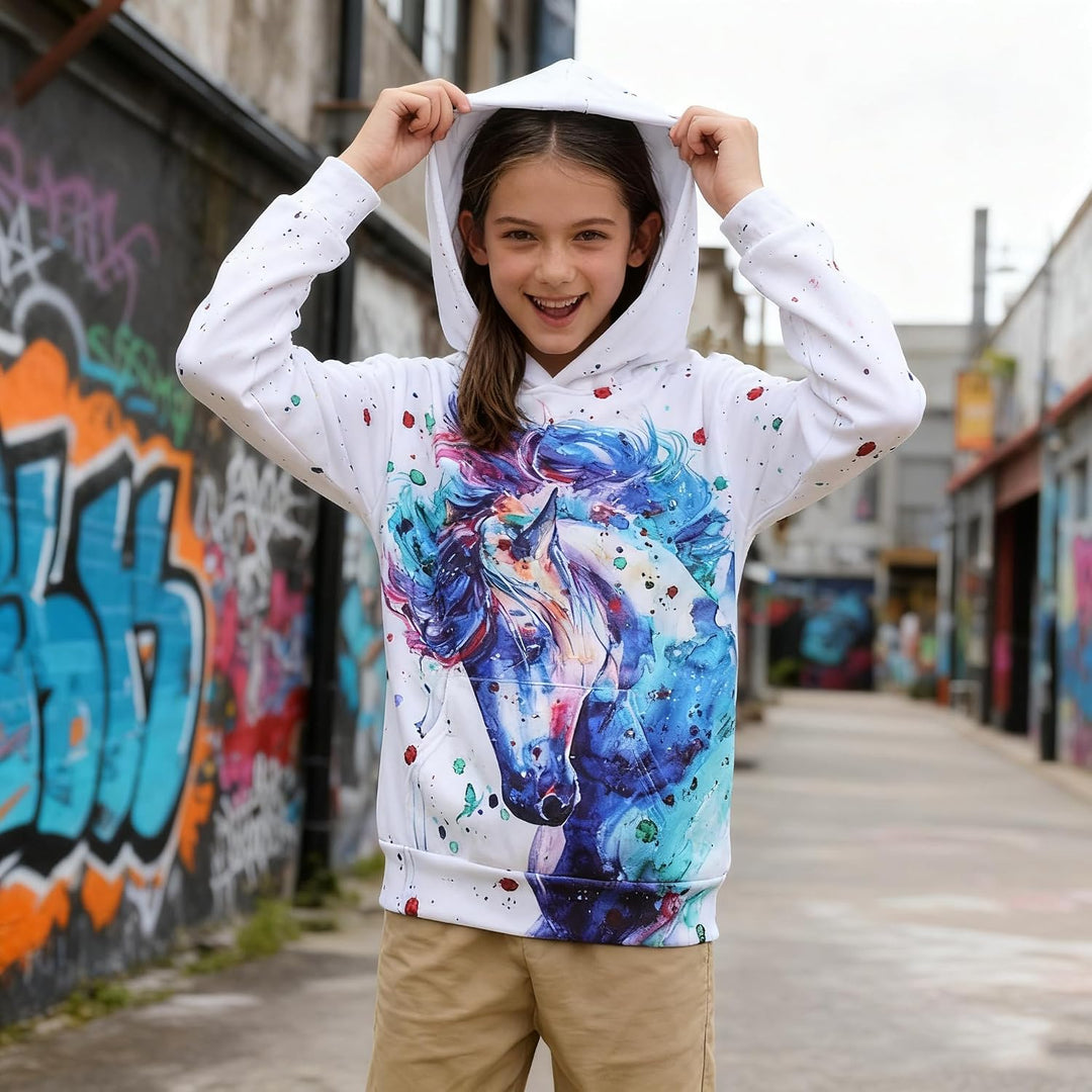Loveternal Kinder Hoodie 3D Druck Kapuzenpullover Jungen Mädchen Langarm Pullover Mit Taschen 5-13 J