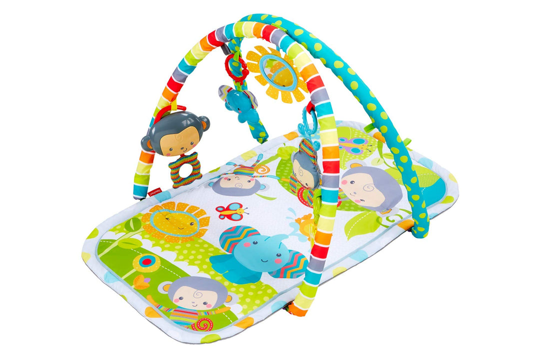 Fisher-Price CLJ42Musik-Äffchen Spielcenter, Krabbeldecke mit zweiSpielbögen, inkl. 6 Spielzeugen, B