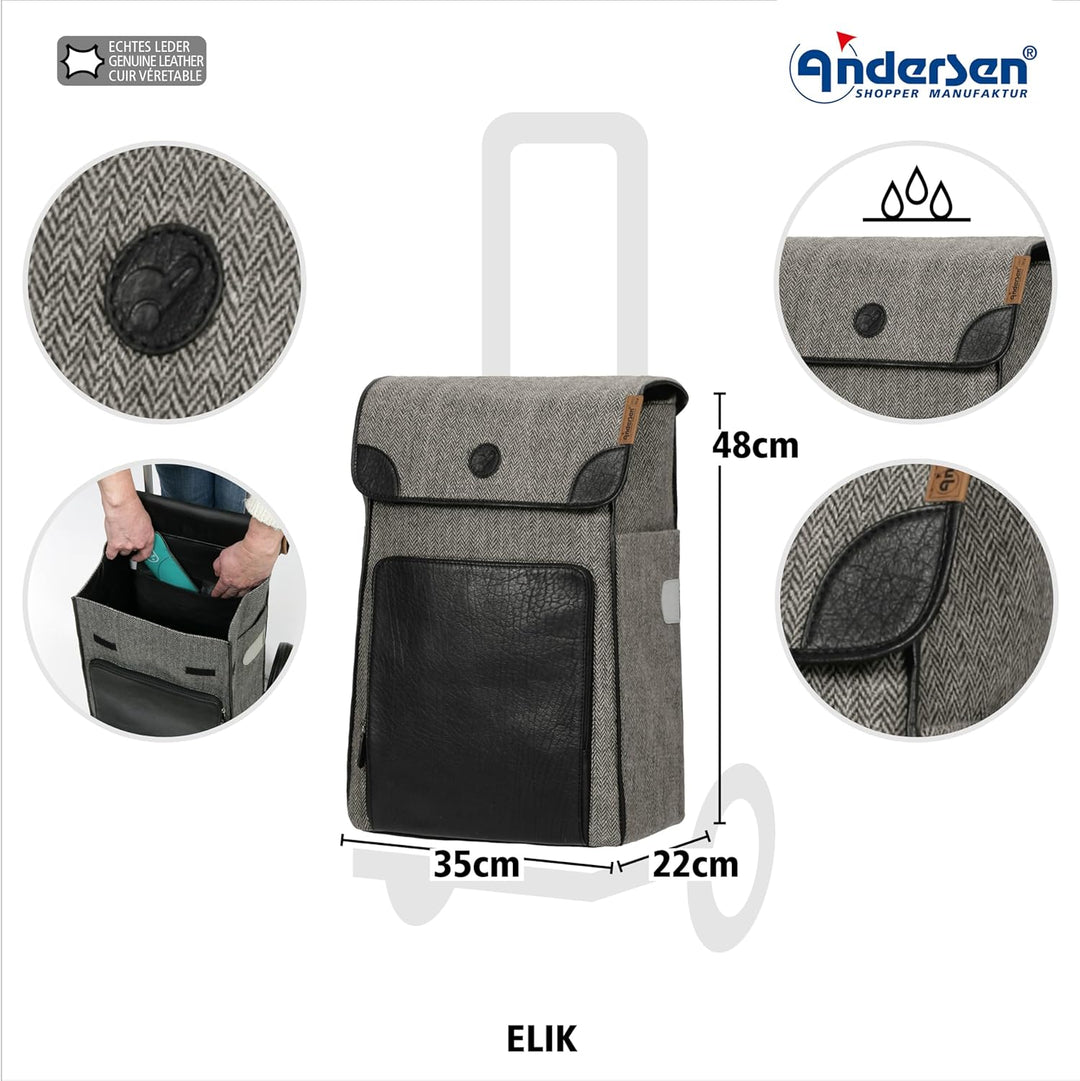 ANDERSEN Einkaufstrolley - Scala Shopper Plus Elik schwarz 38 L Einkaufswagen, handgemacht, Leder, A