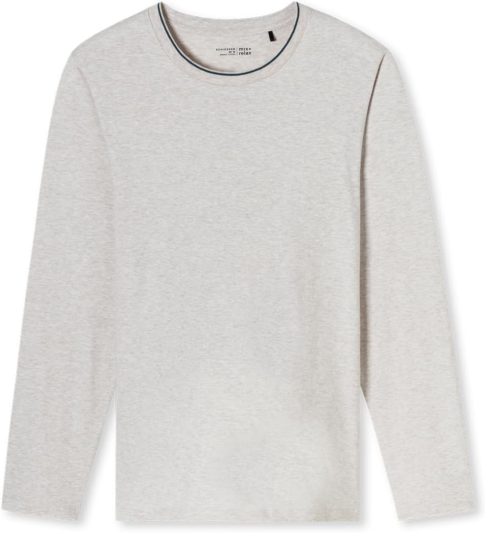Schiesser Herren Schlafshirt Langarm Rundhals-Mix + Relax Pyjamaoberteil 48 Beige-mel._182042, 48 Be