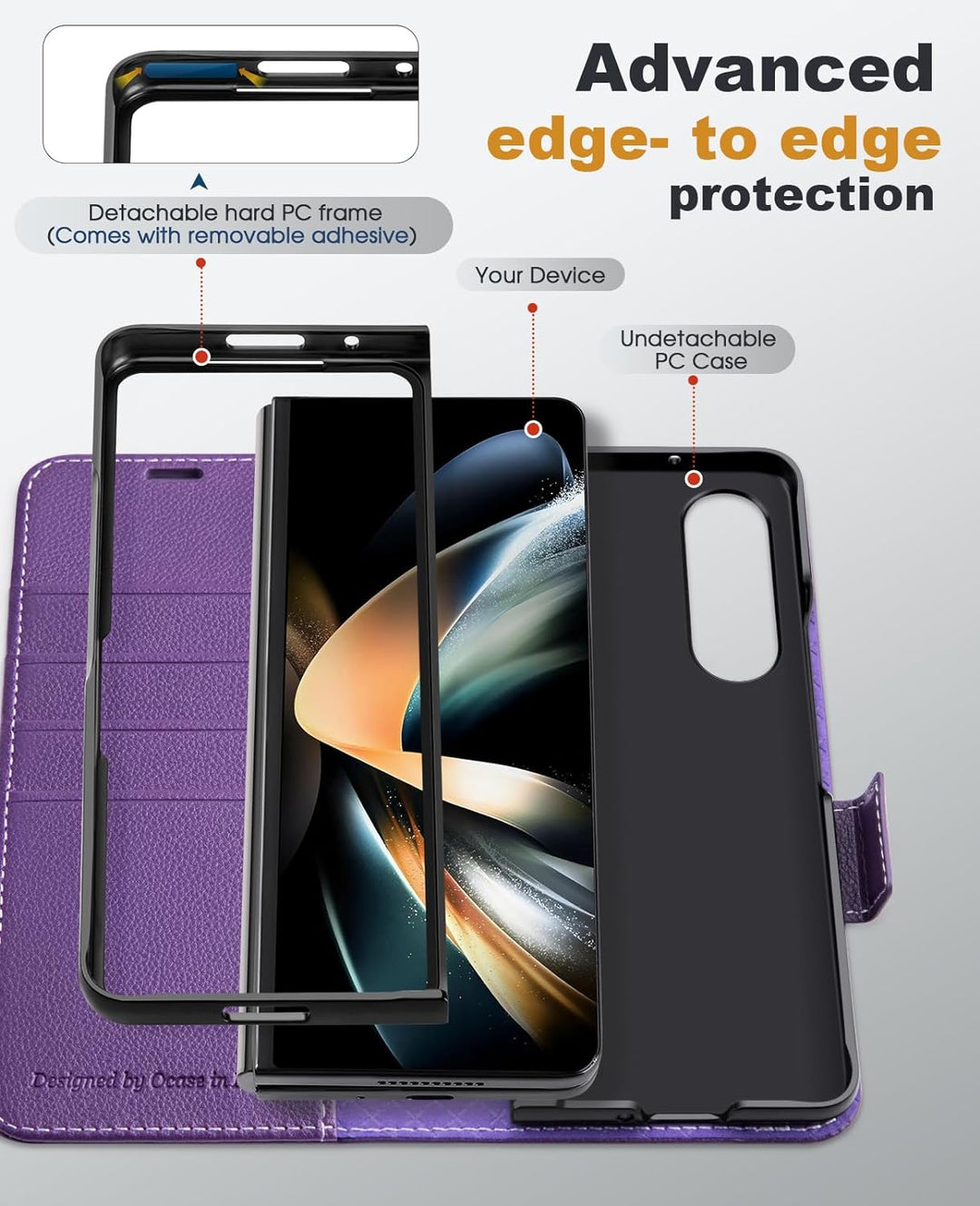 OCASE Hülle Samsung Galaxy Z Fold 5 5G Handyhülle mit [S Pen Halter] [Grenzschutz] [Premium PU Leder