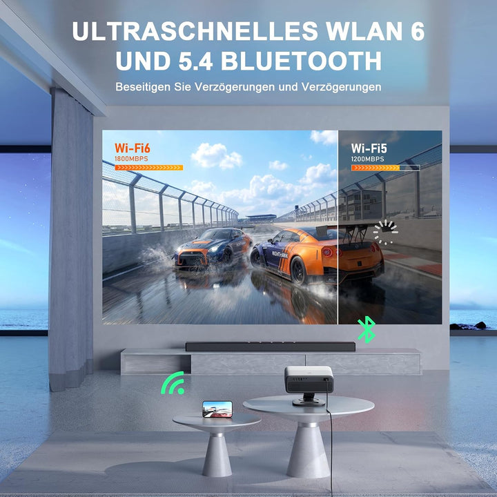 Smart Beamer 4K 【Offiziell APPs & Dolby Audio】4000 ANSI LED Video Projektor, Autofokus & Trapezkorre