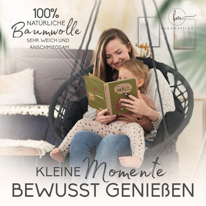 BELLAMATILDA® Hängesessel mit XXXL Kissen 100% Baumwolle | Weicher Hängestuhl Outdoor & Indoor | Hän