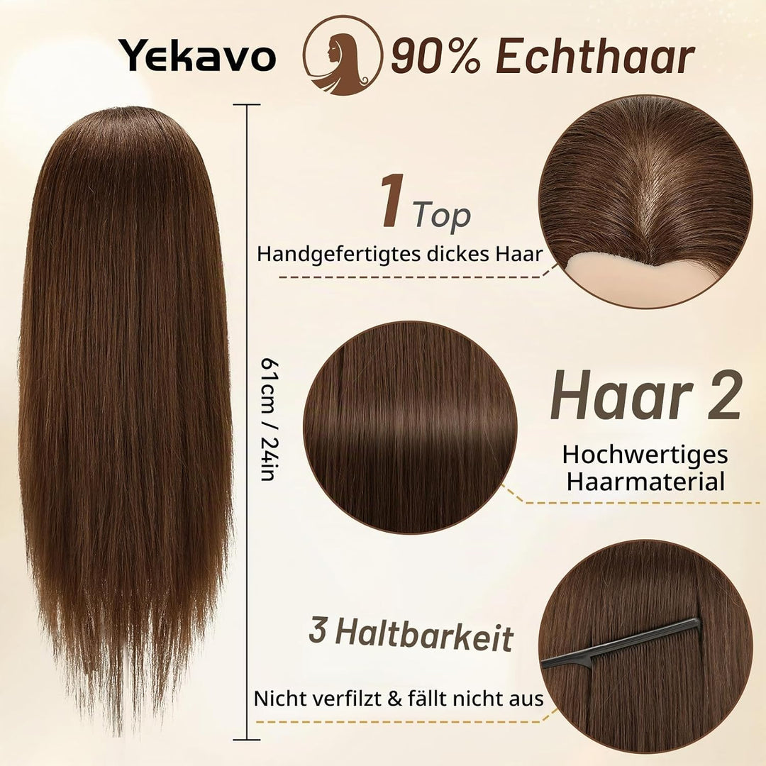 Yekavo Frisierkopf Echthaar, Trainingskopf mit 90% Echthaar 61cm/24inch, Schaufensterpuppe Kopf Übun