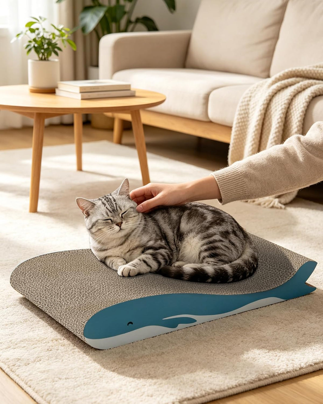 Kratzbrett Katze 2er-Set, Gebogenes Doppelseitig Nutzbare Kratzpappe für Katzen, 42x30x6,5cm grosses