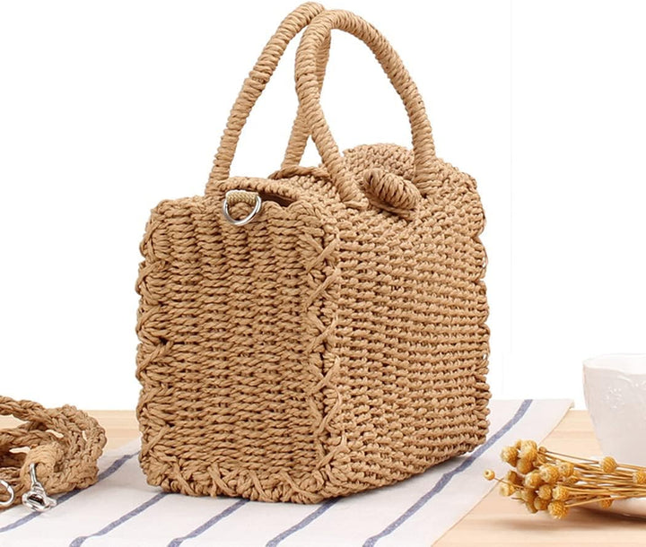 H.S.G.K Stroh Crossbody Tasche Frauen Weave Schultertasche Quadratisch Sommer Strand Handtaschen Boh