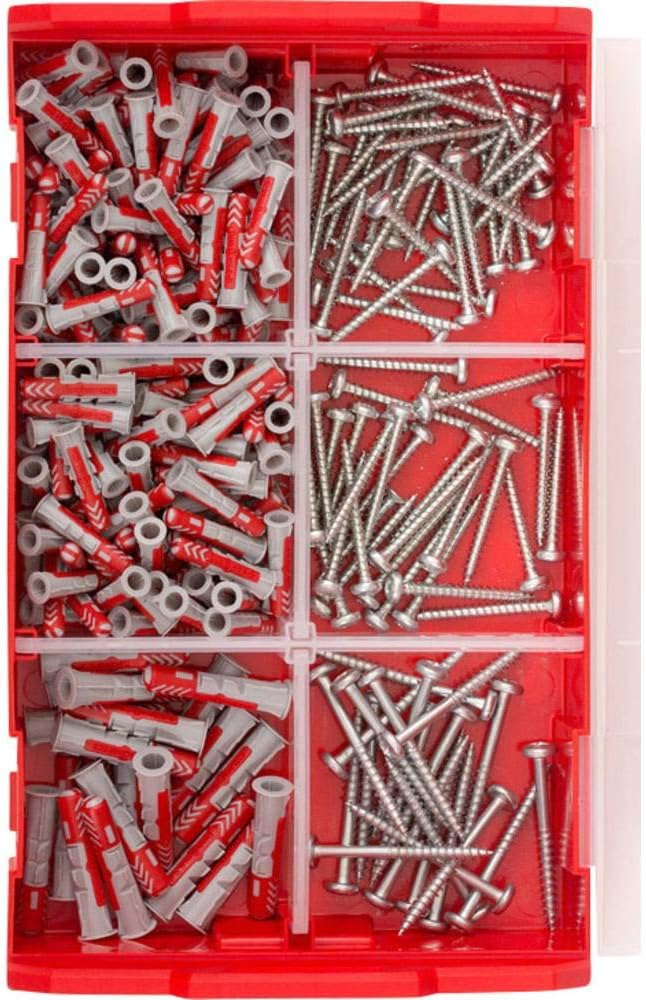 fischer FIXtainer DUOPOWER Elektriker-Box, Dübelbox mit 220 Dübeln &amp; passenden Schrauben (200 Stk. 6