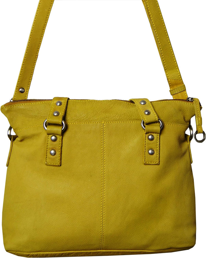 LL Baron of MALTZAHN Damen Schultertaschen FLAKONE Yellow-Corn Shopper-718 aus Leder incl. Lederpfle