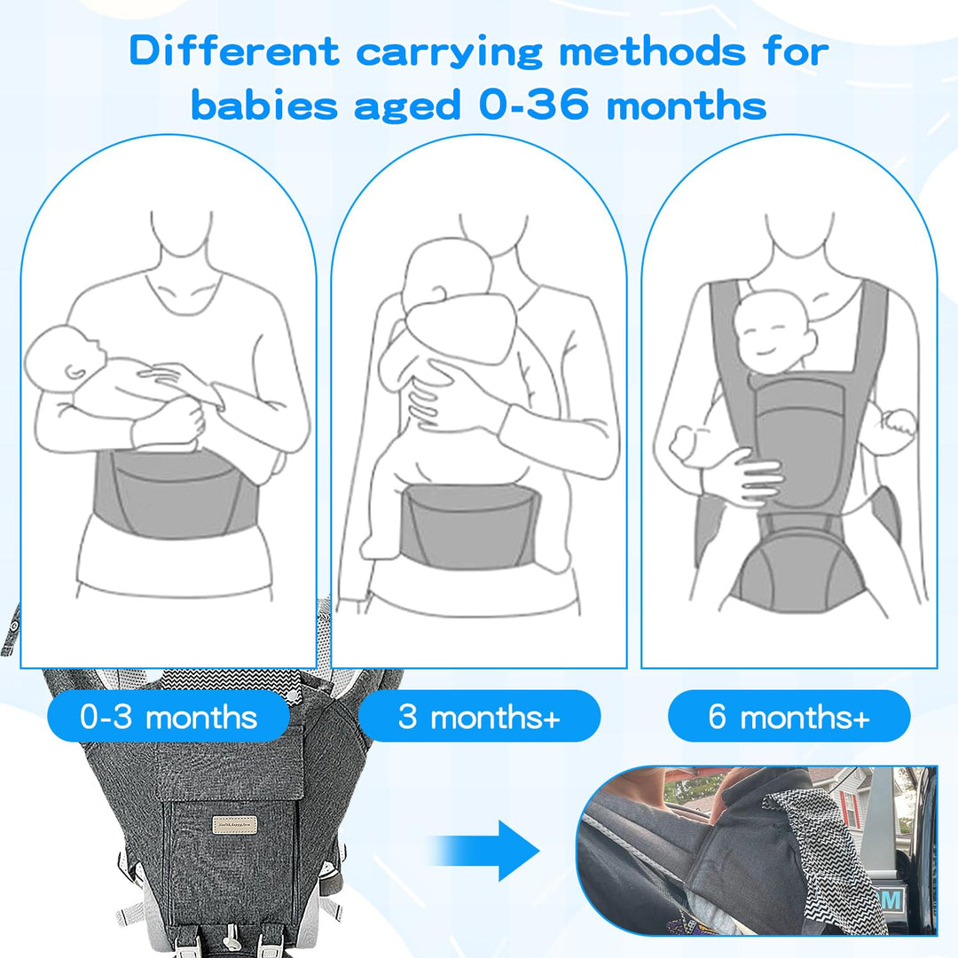 Babytrage Neugeborene ab Geburt für 3–36 Monate, Baumwolle Ergonomische Trage Baby mit Hüftsitz, Bab