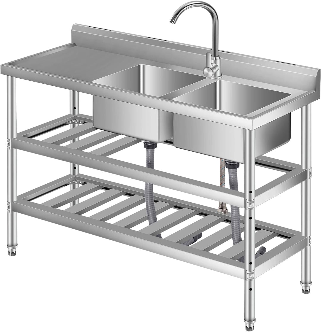 Edelstahl Spültisch 120x46x81CM, Freistehende Küchenspüle Gewerbliche Spülbecken Mit 1 Becken Wasser