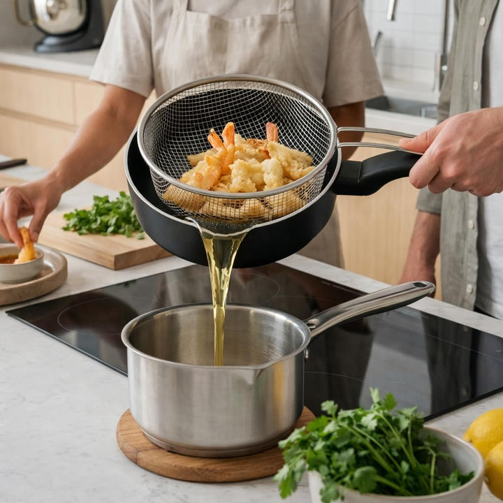 MGE - Frittierpfanne - Induktion Schnell - Bratpfanne - Fritteuse - Wok - Schwarz - 26 cm