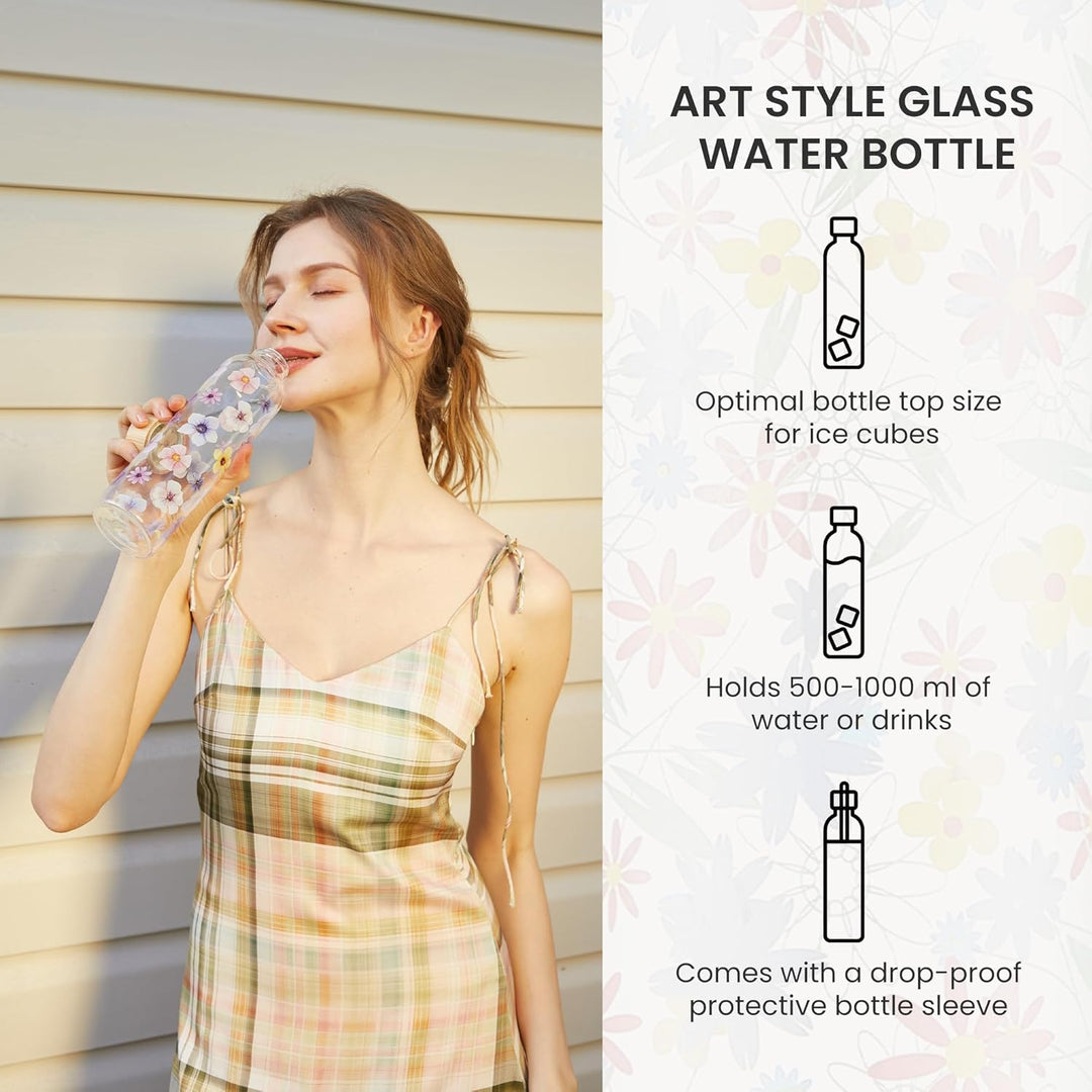 500ml Glasflasche Trinkflasche Glas Sport Borosilikat Glass Bottle Wasser Flasche mit Neopren-Hülle