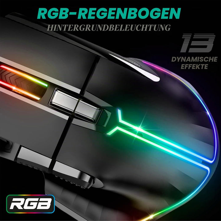 SPIRIT OF GAMER | Gaming Maus PC mit 12800 DPI | RGB Maus mit 8 Programmierbaren Tasten darunter 1 R
