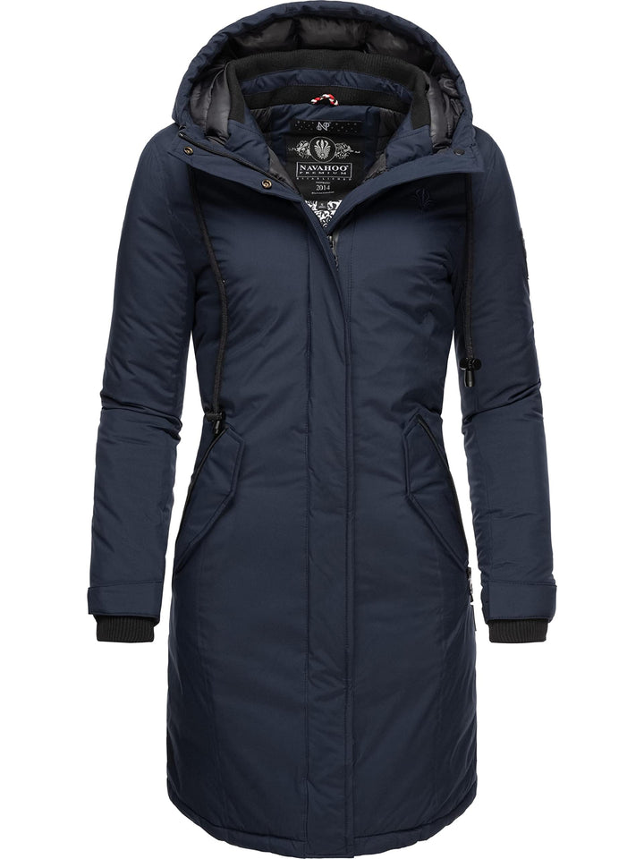 Navahoo Damen Wintermantel Winterparka mit Kapuze Letiziaa XS-3XL M Blau, M Blau