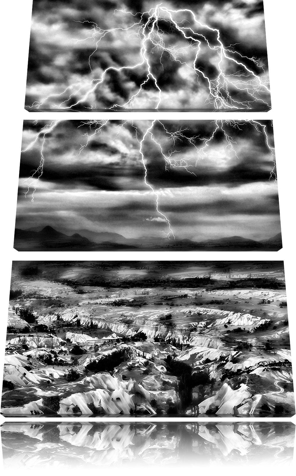 Pixxprint Blitze und Gewitter / 3-Teilig/Gesamtmass 120cm Leinwandbild bespannt auf Holzrahmen/Wandb