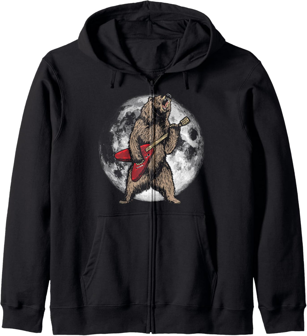 Roaring Grizzly Bear & Moon Sweet 80s Electric Guitar Kapuzenjacke