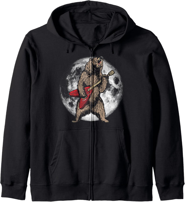 Roaring Grizzly Bear & Moon Sweet 80s Electric Guitar Kapuzenjacke