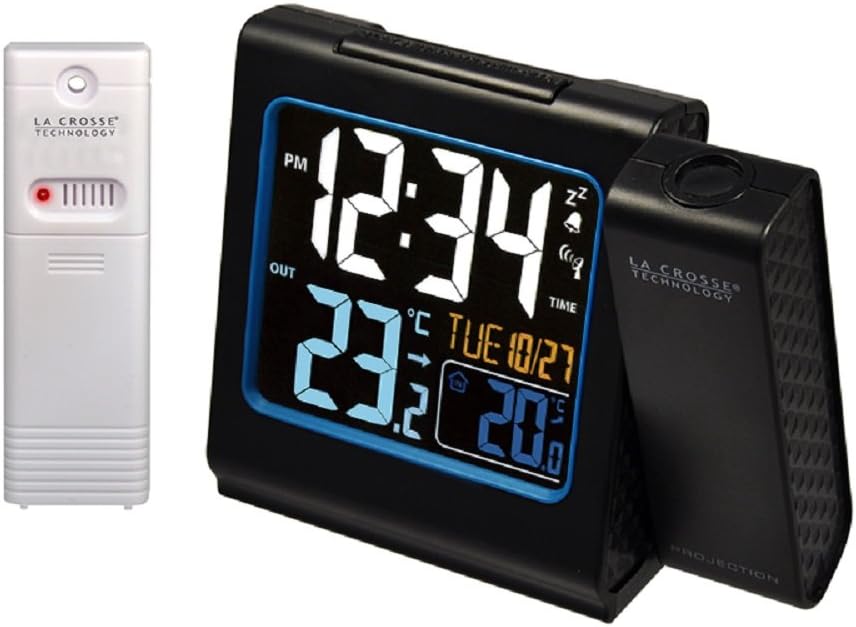 La Crosse Technology WT552-BLA Funkwecker, mit Projektion in Rot, farbiges LCD-Display, Innen- und A