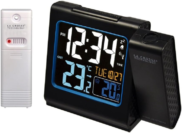 La Crosse Technology WT552-BLA Funkwecker, mit Projektion in Rot, farbiges LCD-Display, Innen- und A