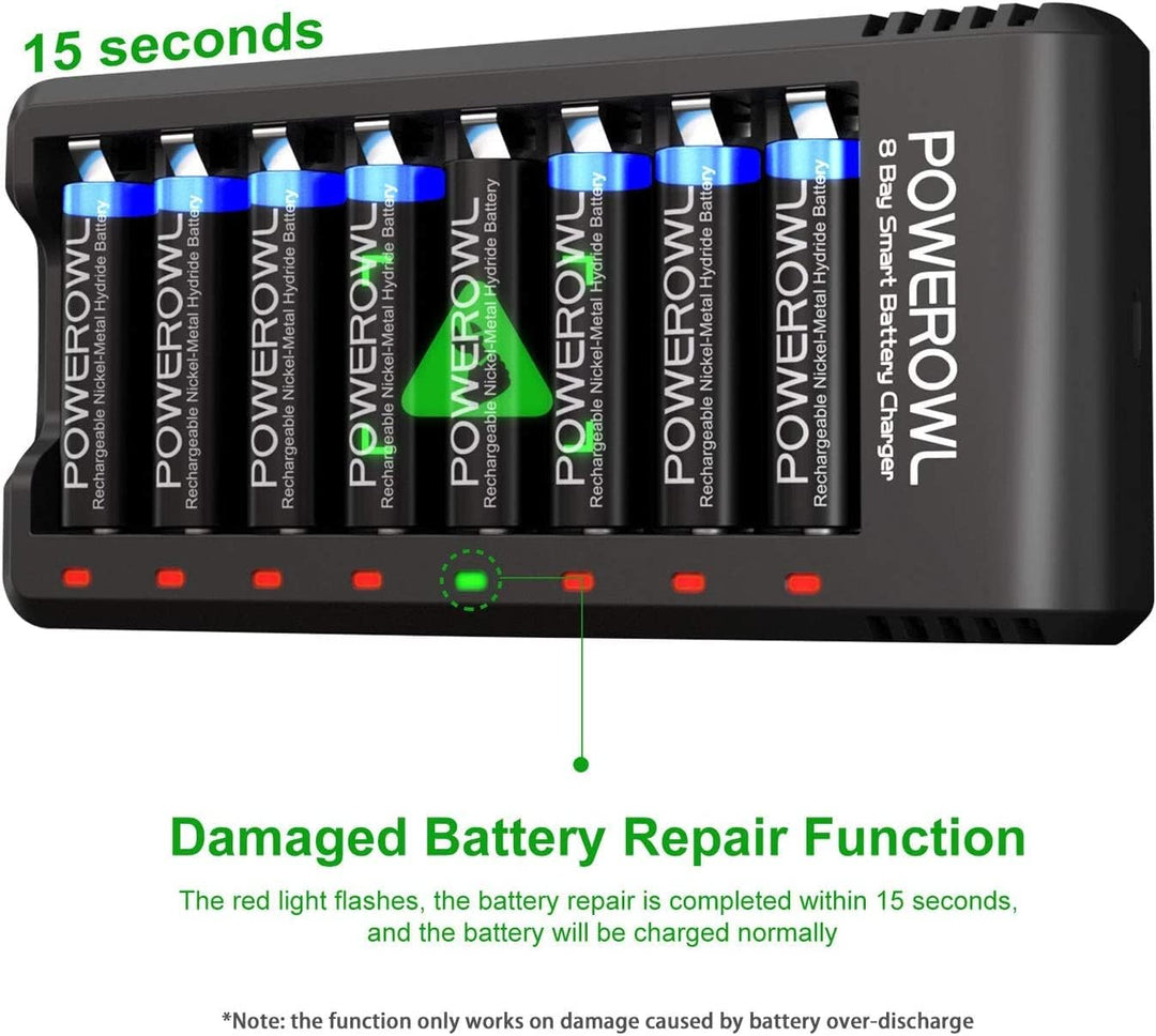 POWEROWL AA Akku PRO mit 8 Fach Akku Ladegerät,Goldtop hohe Kapazität 2800mAh Wiederaufladbare Batte