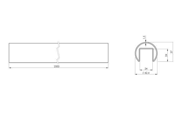 Sellon24 Nutrohr Edelstahl V2A AISI 304 D42,4x1,5mm L2500mm geschliffen LED Handlauf Glasgeländer