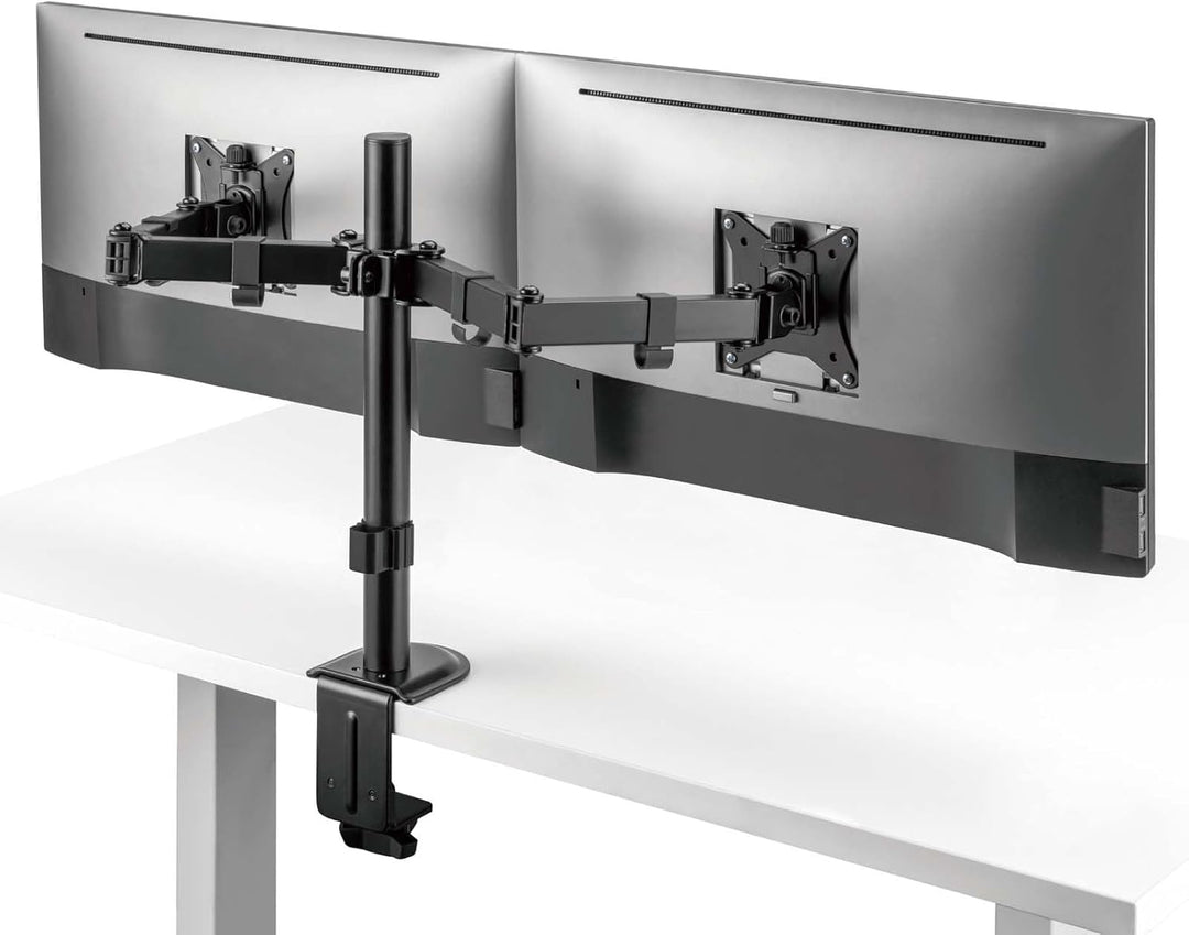 Wiltec Monitorhalterung für Zwei Monitore bis 32 Zoll Bildschirmhalterung Tischklemme VESA 75/100 bi