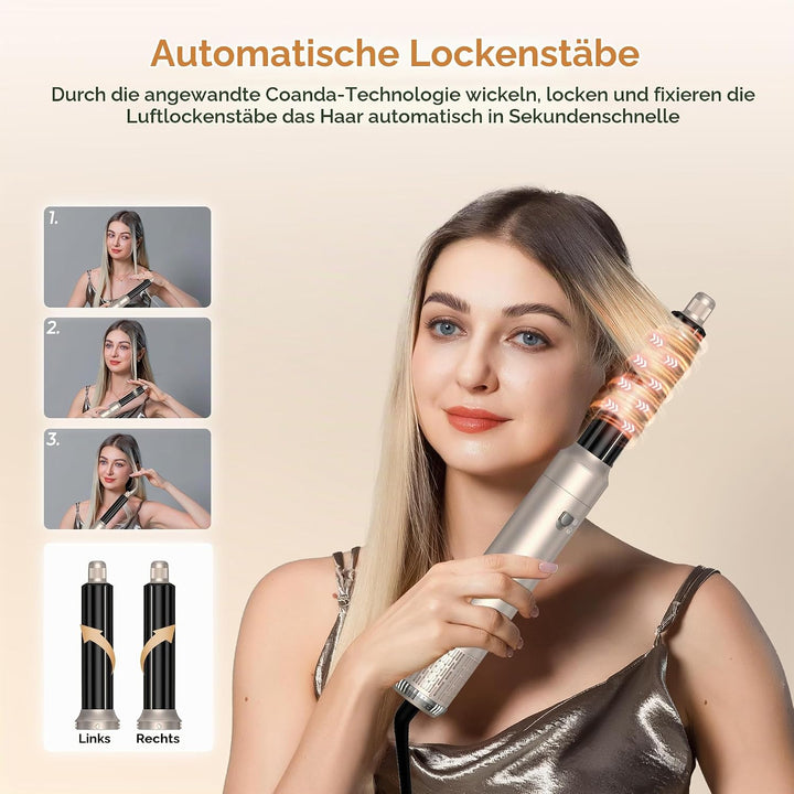 UKLISS Hairstyler 6 in 1 Air Styler Set - Pro Haarstyler Set 1000w mit Rundbürstenföhn, Air Curler,