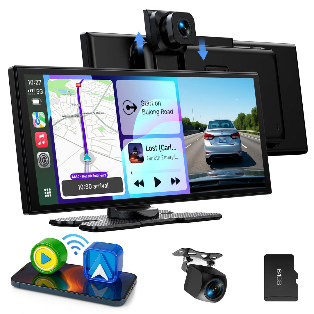 LAMTTO Wireless CarPlay Android Auto Display 10,25 Zoll In-Cell Touchscreen Car Play mit Dashcam 2.5