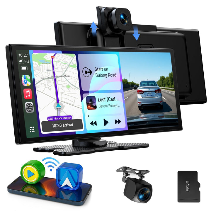 LAMTTO Wireless CarPlay Android Auto Display 10,25 Zoll In-Cell Touchscreen Car Play mit Dashcam 2.5