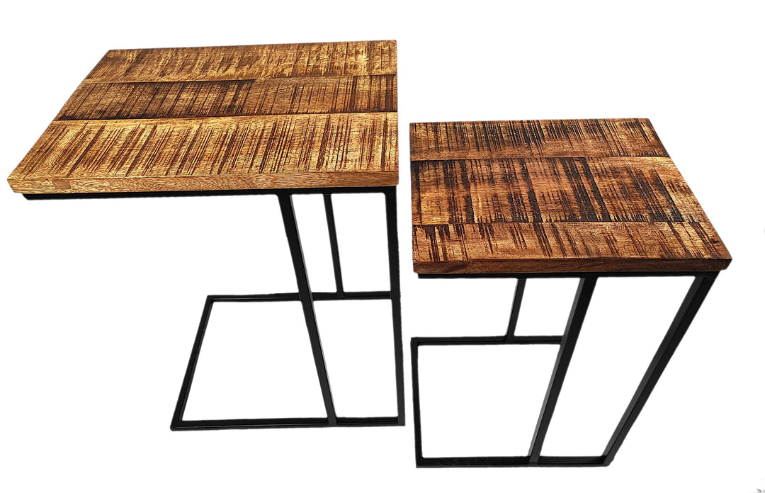Mango Holz Couch-Tisch braun schwarz 2er Set 54 und 60cm Natur Beistelltisch Deko Nachttisch 2er Set