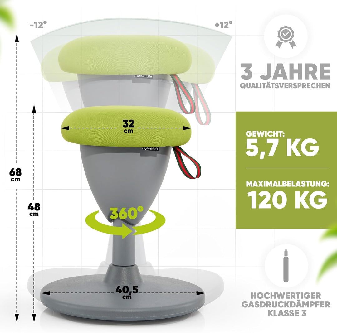 SteinLife Cone Bürohocker Ergonomisch [TESTSIEGER] Sitzhocker Höhenverstellbar [48-68cm] Ergonomisch