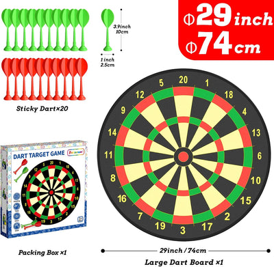 Doloowee 29 Zoll Dartscheibe Kinder 74cm, Kinder Spielzeug Doppelseitige Dartscheibe mit 20 klettbal