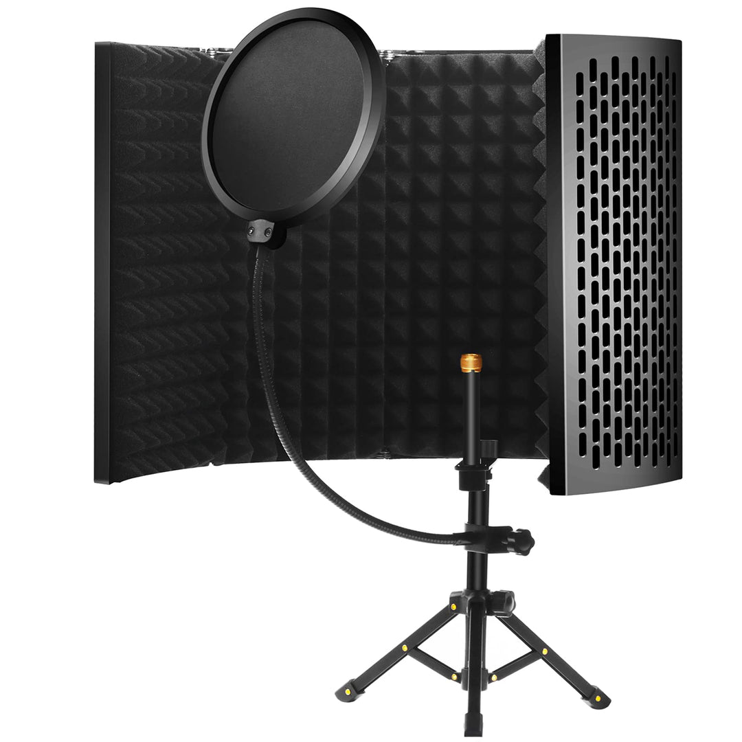 Mikrofon Isolation Schallschutz mit Stativ, 5 Seiten Faltbar Absorbierender Schaumschicht Micscreen